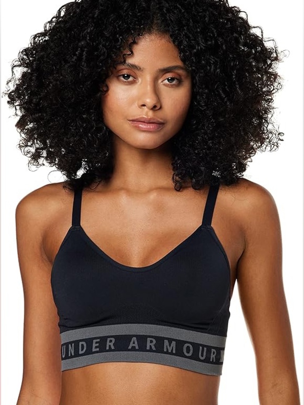 Under Armour Seamless Longline Low Impact Sports Bra Black Athletic Yoga - M